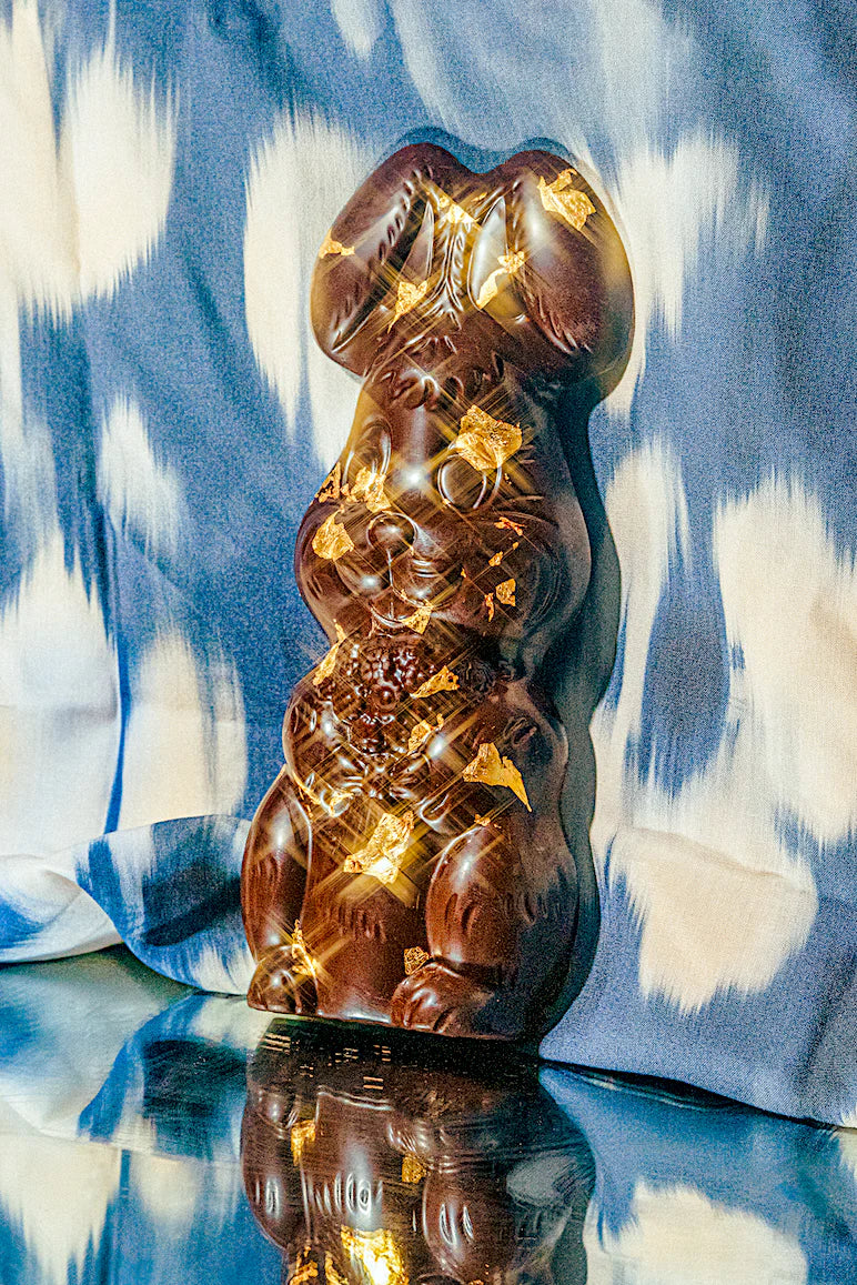 Easter Dark Chocolate Boozy Bunny w/ Whiskey Infused & 24 k Gold Flakes