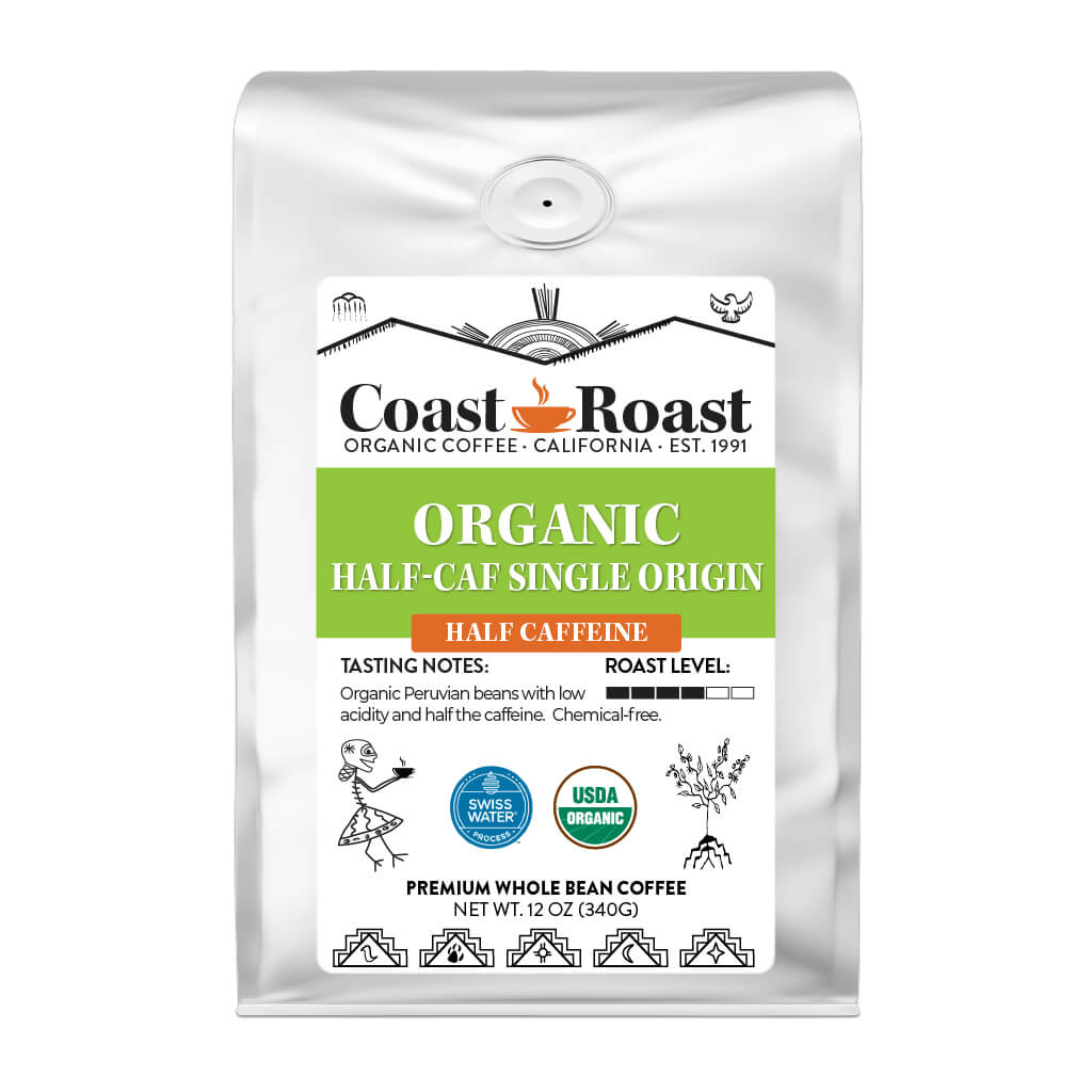 Organic Swiss Water Half-Caf Single Origin Whole Bean Coffee