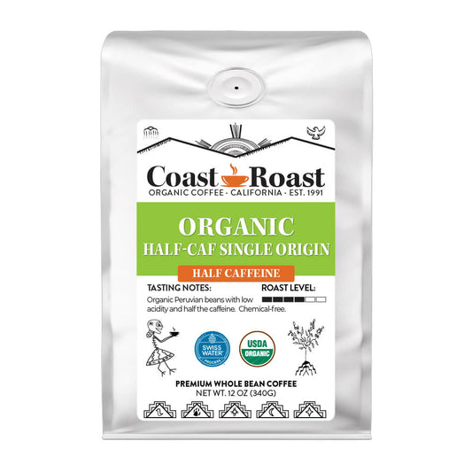 Organic Swiss Water Half-Caf Single Origin Whole Bean Coffee