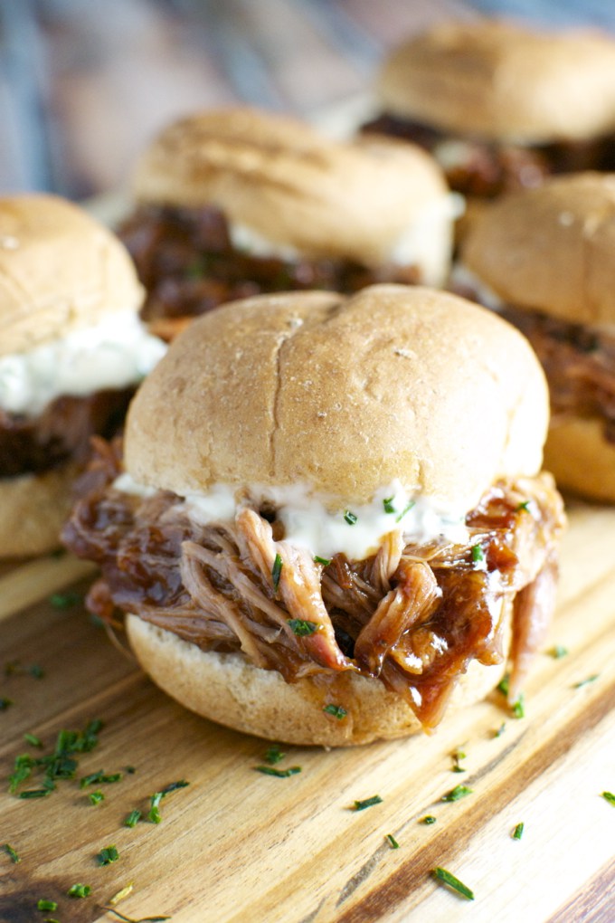 Pulled Pork Sliders with Garlic Aioli & Bacon BBQ Sauce