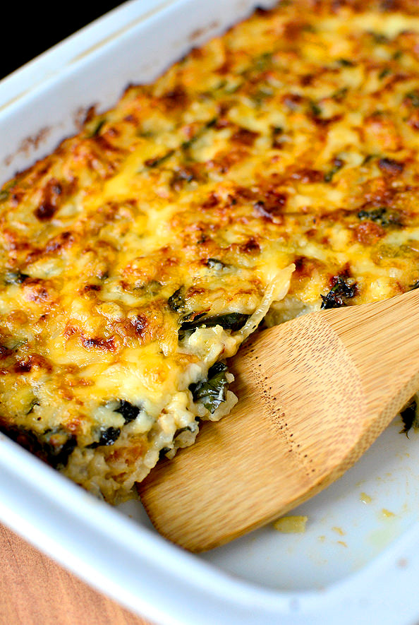Kale and Brown Rice Gratin with Smoked Cheese Sauce
