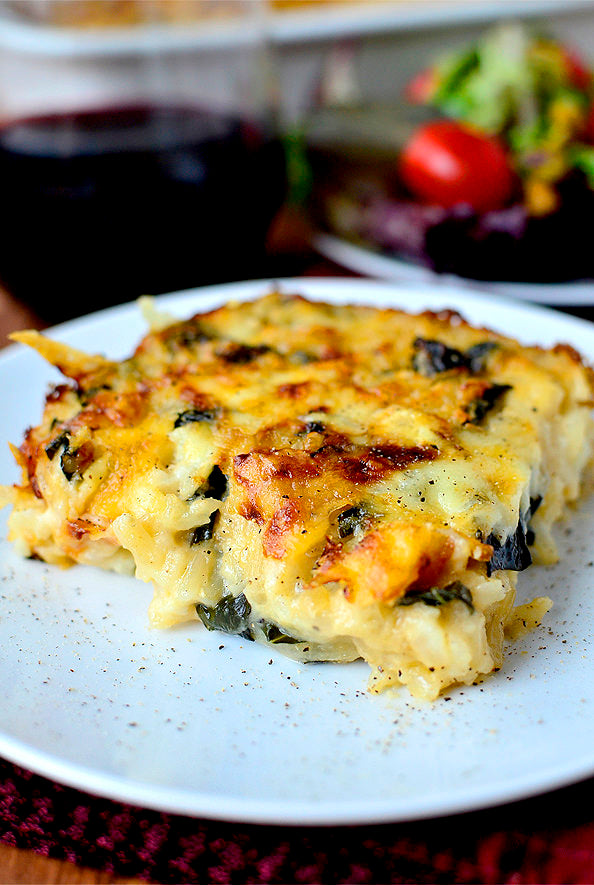 Kale and Brown Rice Gratin with Smoked Cheese Sauce