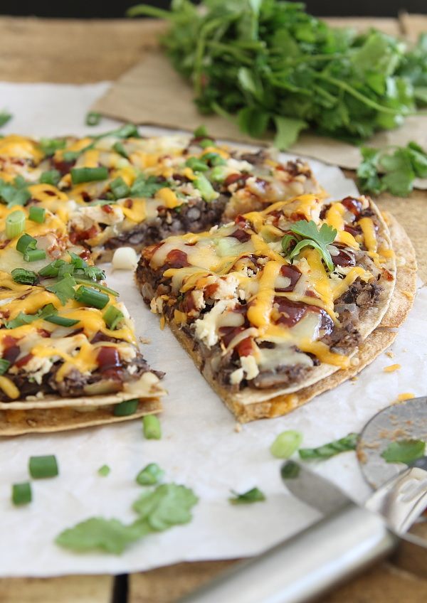 BBQ Black Bean Tortilla Pizza