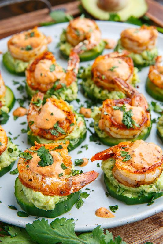 Blackened Shrimp Avocado Cucumber Bites