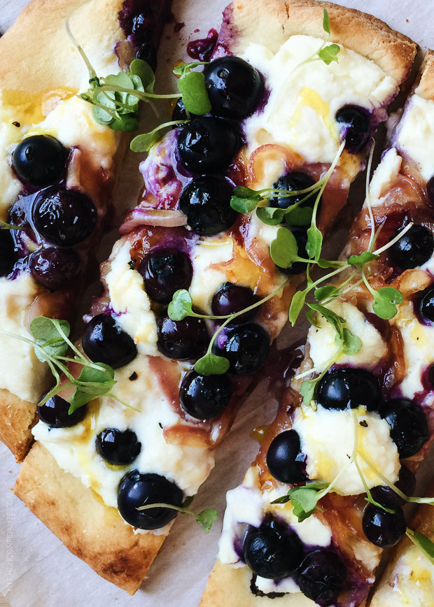 Blueberry, Feta and Honey Caramelized Onion Naan Pizza