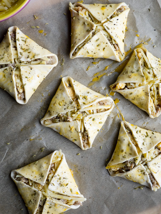 Breakfast Stuffed Pies with Sausage, Egg and Cheese