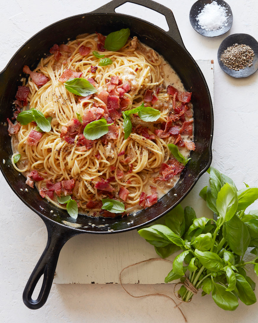 BRIE, BACON PASTA with BASILICO SAUCE