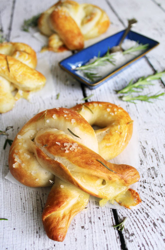 Brie Stuffed Soft Pretzels with Rosemary & Sea Salt