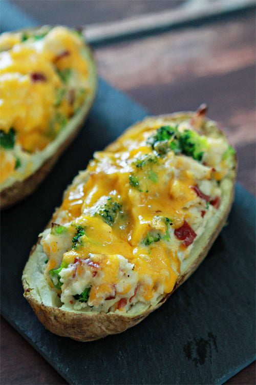 BROCCOLI CHEESE LOADED TWICE BAKED POTATOES