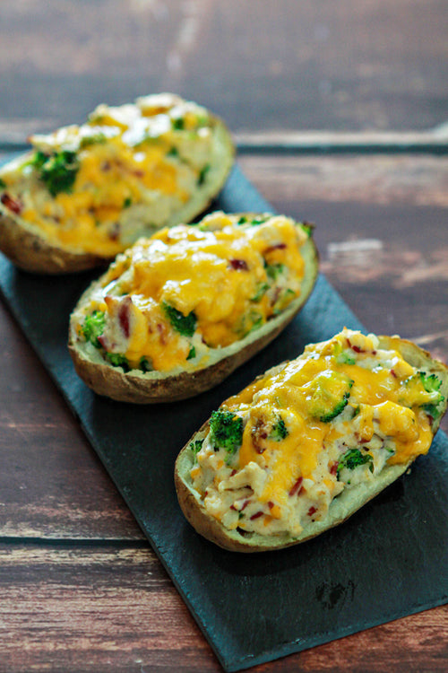 BROCCOLI CHEESE LOADED TWICE BAKED POTATOES