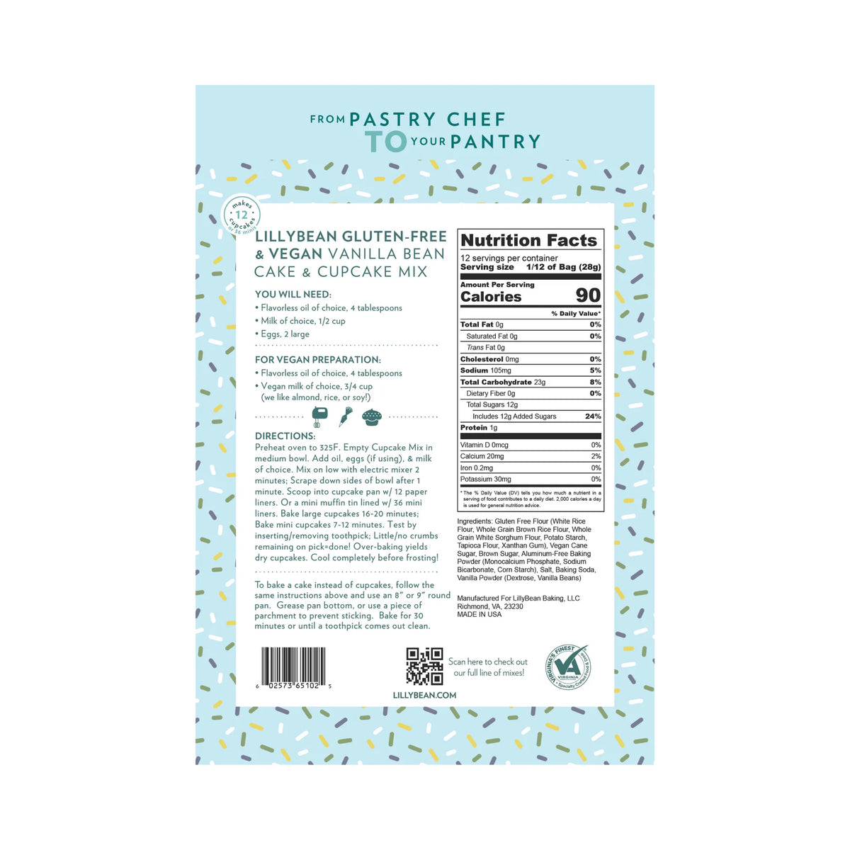 LillyBean Gluten-Free Vanilla Bean Cake & Cupcake Mix | Vegan • Top-9 Allergen-Free • No Artificial Colors or Flavors