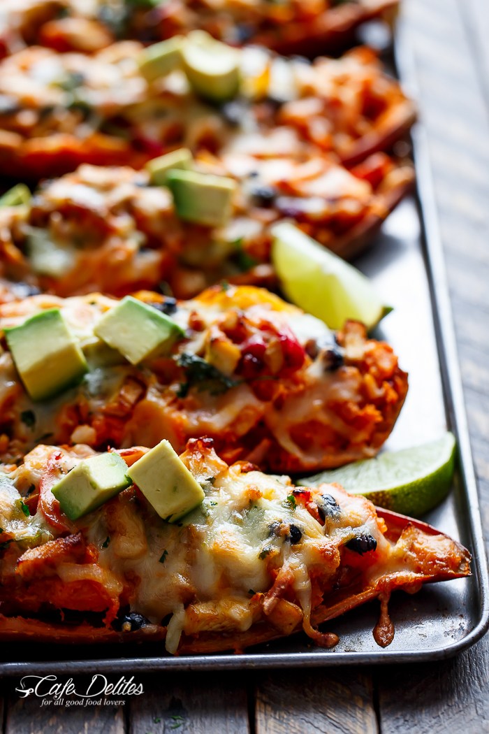 Twice Baked Chicken Fajita Sweet Potatoes