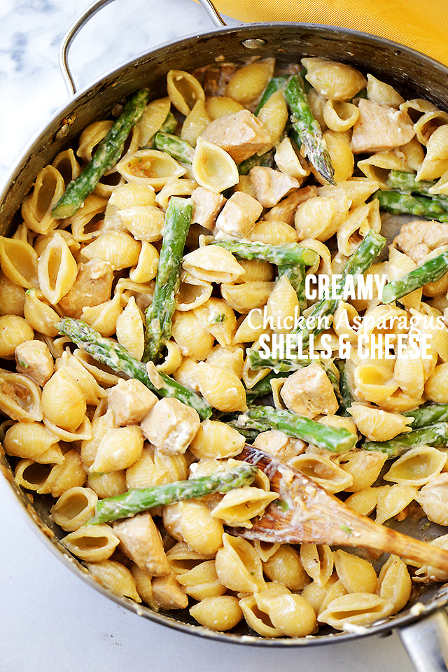 Creamy Chicken Asparagus Shells and Cheese