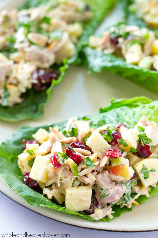Curried Apple Cranberry Chicken Salad Lettuce Wraps