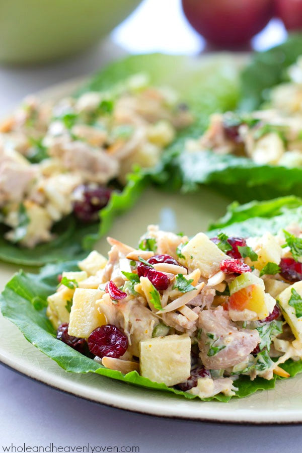 Curried Apple Cranberry Chicken Salad Lettuce Wraps