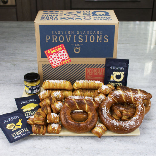 DELICIOUS & DELIGHTFULD THANK YOU GIFT BOX - Artisanal Soft Pretzels, Mustard & Gourmet Flavored Salts