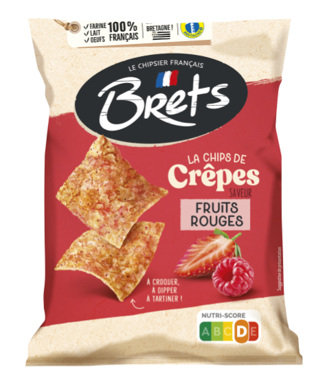 Brets Red Berries crêpe-chip package with strawberry and raspberry illustrations
