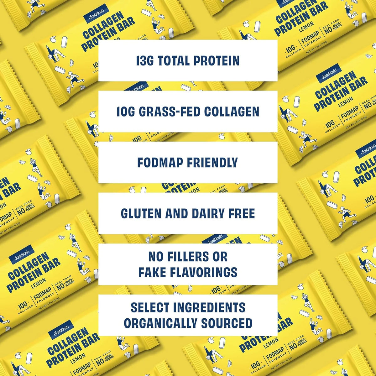 JustNosh Lemon Collagen Protein Bars - 13g Protein • 10g Collagen • Gluten-Free • Dairy-Free • Low FODMAP • Seed Oil Free - 12-Pack