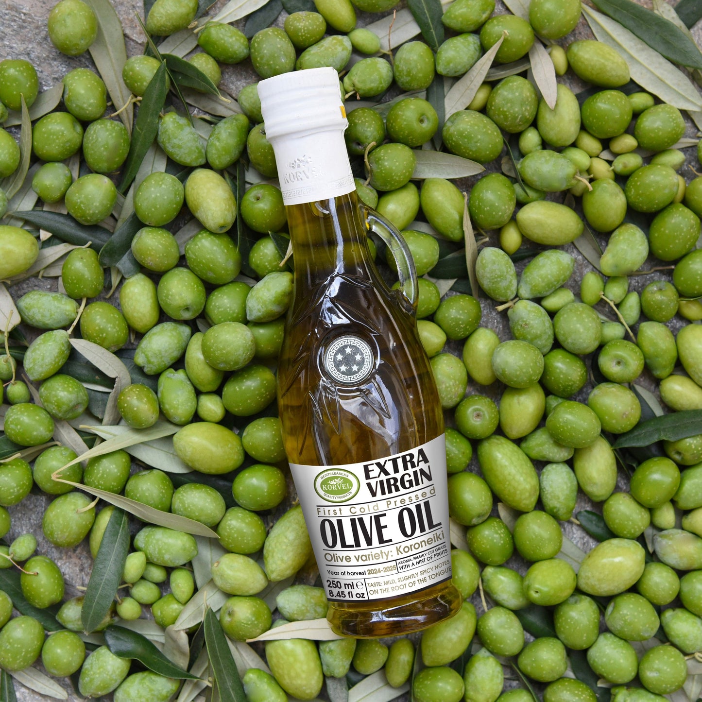 KORVEL Greek Olive Oil Set, 4 x 8.45 fl oz – Herbs, Chili, Truffle, Classic EVOO