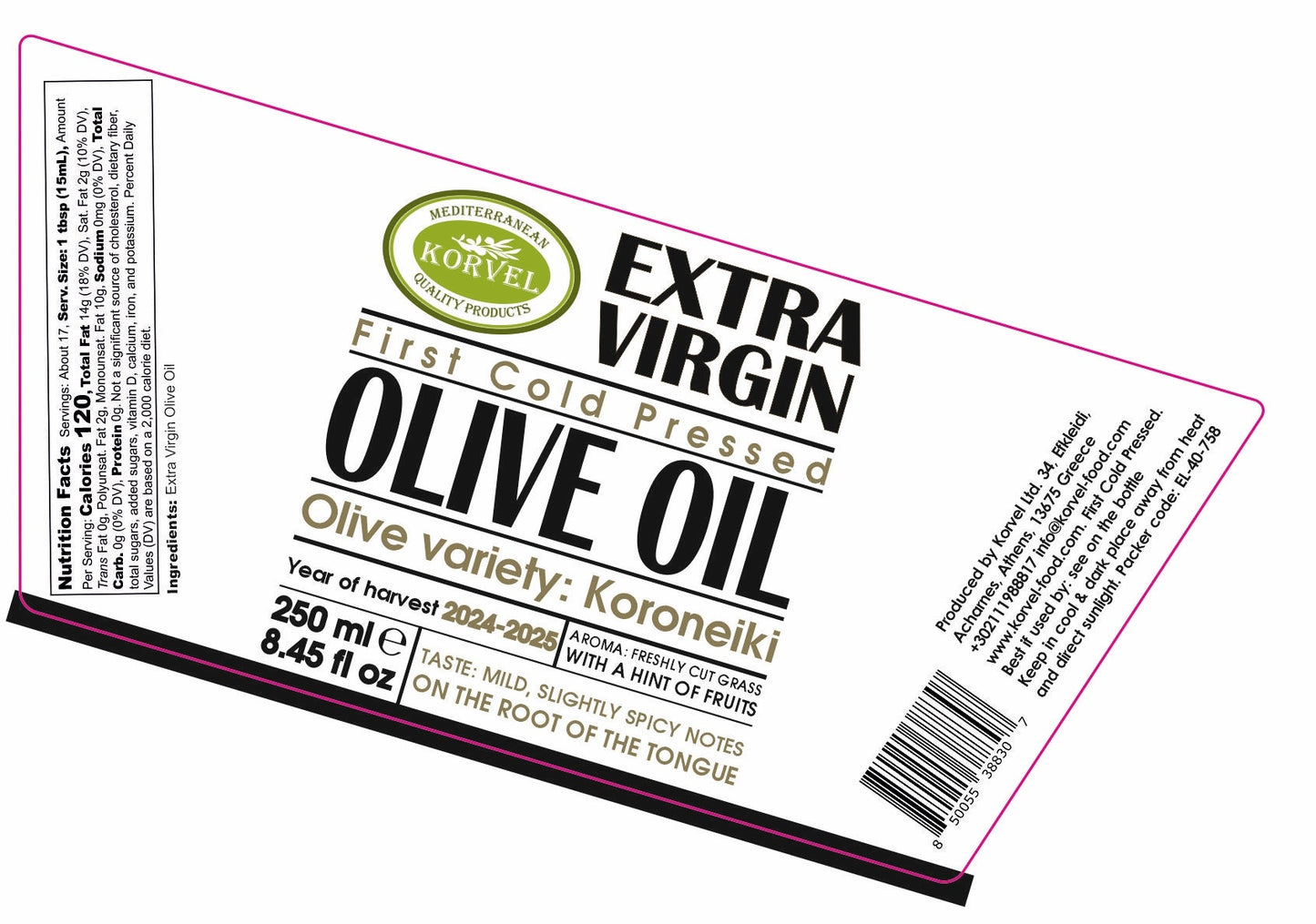 KORVEL Greek Olive Oil Set, 4 x 8.45 fl oz – Herbs, Chili, Truffle, Classic EVOO