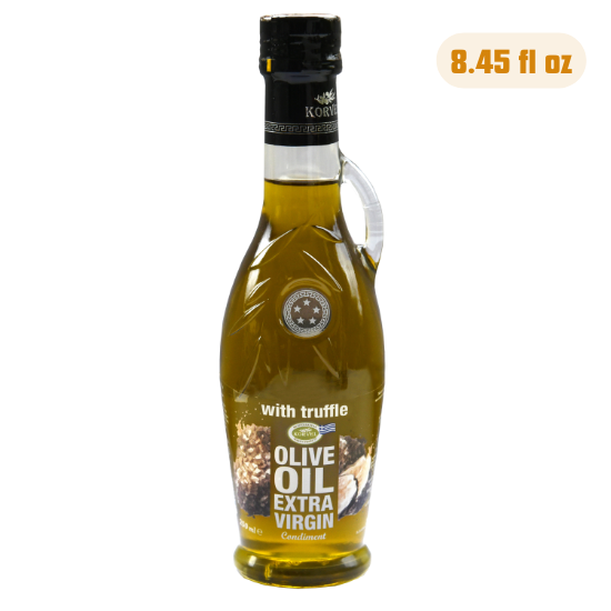 KORVEL Greek Olive Oil Set, 4 x 8.45 fl oz – Herbs, Chili, Truffle, Classic EVOO