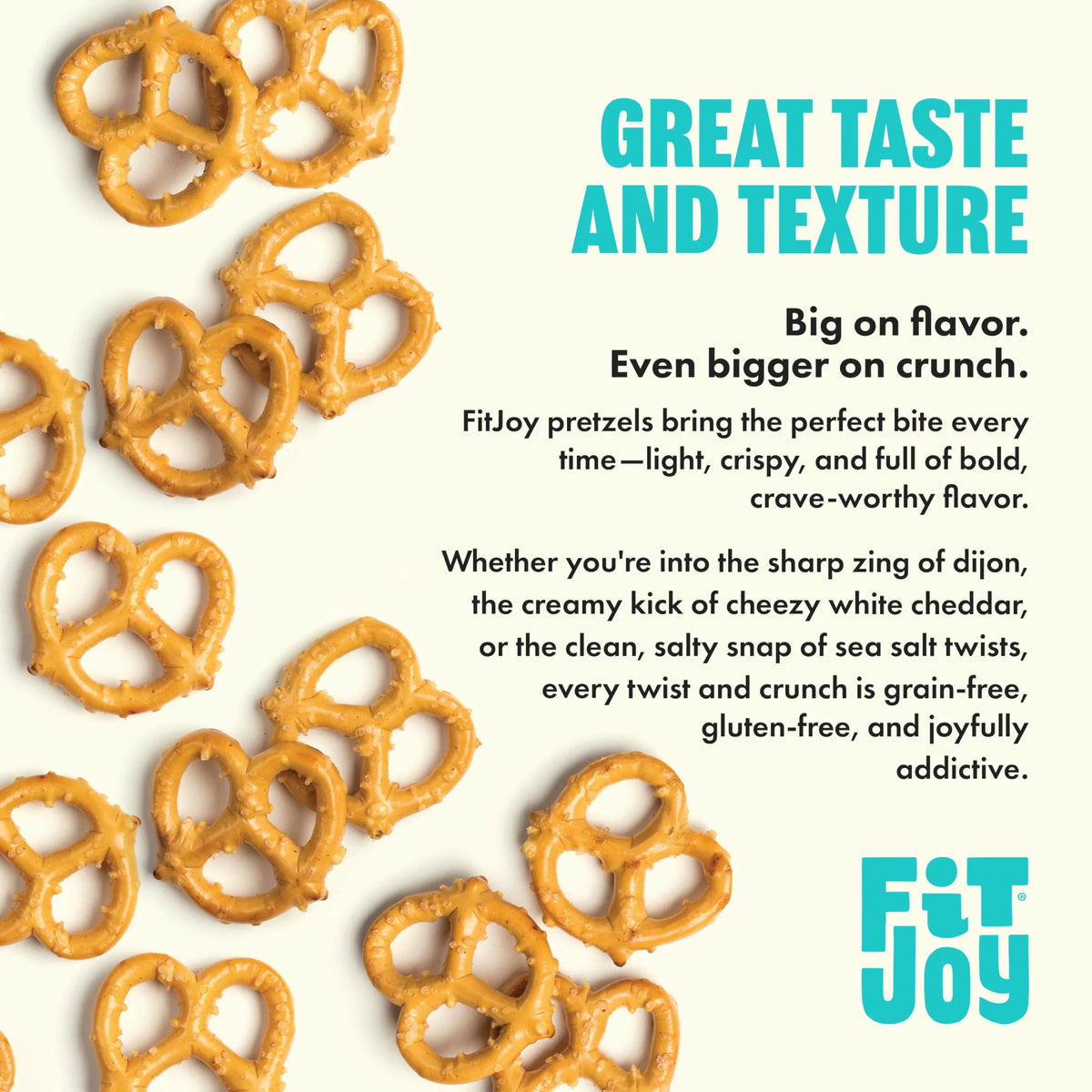 FitJoy Pretzel Variety Pack — Sea Salt, Dijon Mustard & White Cheddar, Gluten-Free, Grain-Free, 24 Count (0.5 oz)