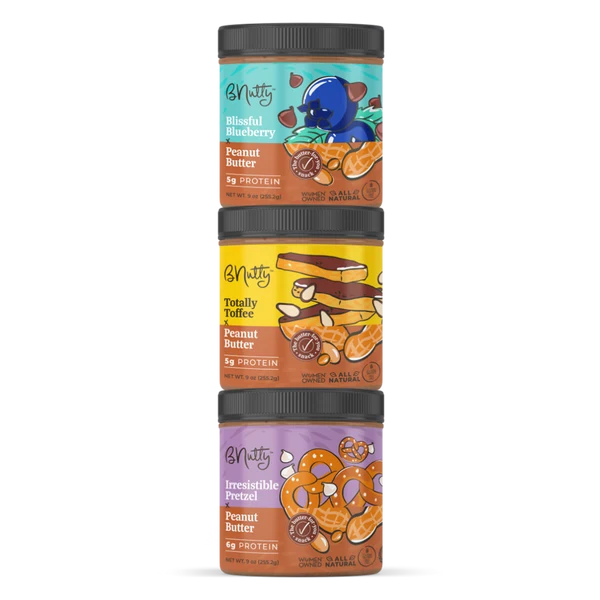 BNutty Classic Flavor Tower – 3 × 8 oz Gourmet Peanut Butters
