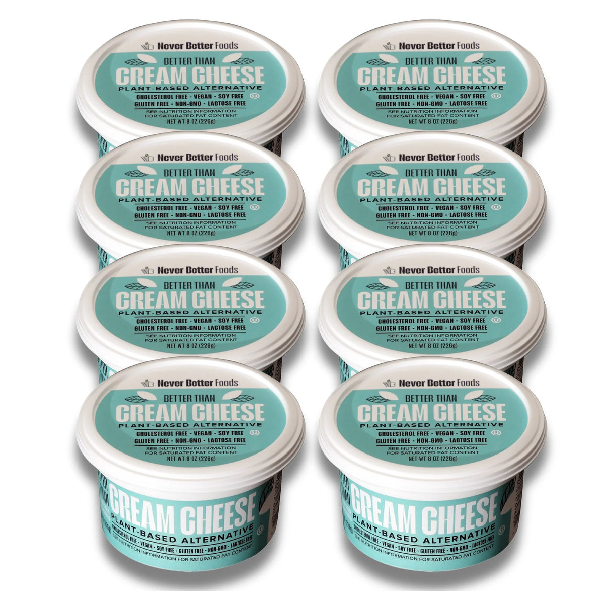 Never Better Plant-Based Cream Cheese — 8-Pack | 8 × 8 oz tubs (64 oz total) Dairy-free • Vegan • Spreadable