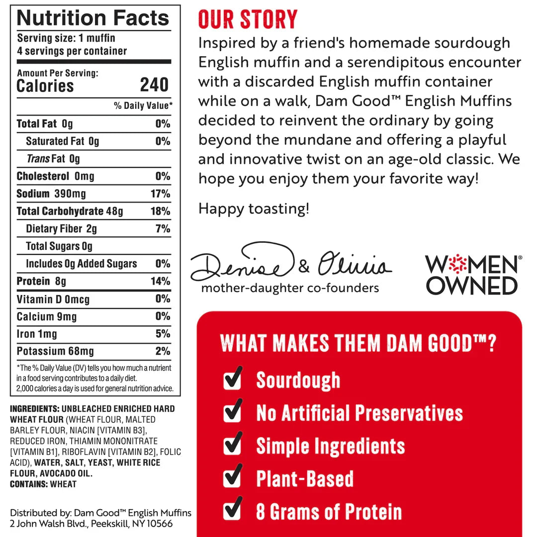 Dam Good™ Original White Sourdough English Muffins - Vegan • Non-GMO • Plant-Based