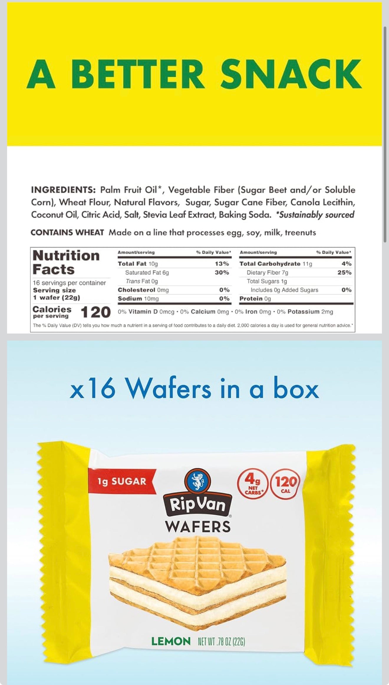 Rip Van Lemon Wafer Cookies - Keto, Non-GMO, Healthy Snacks, Low Carb & Low Sugar (2g), Low Calorie, Vegan - includes 16