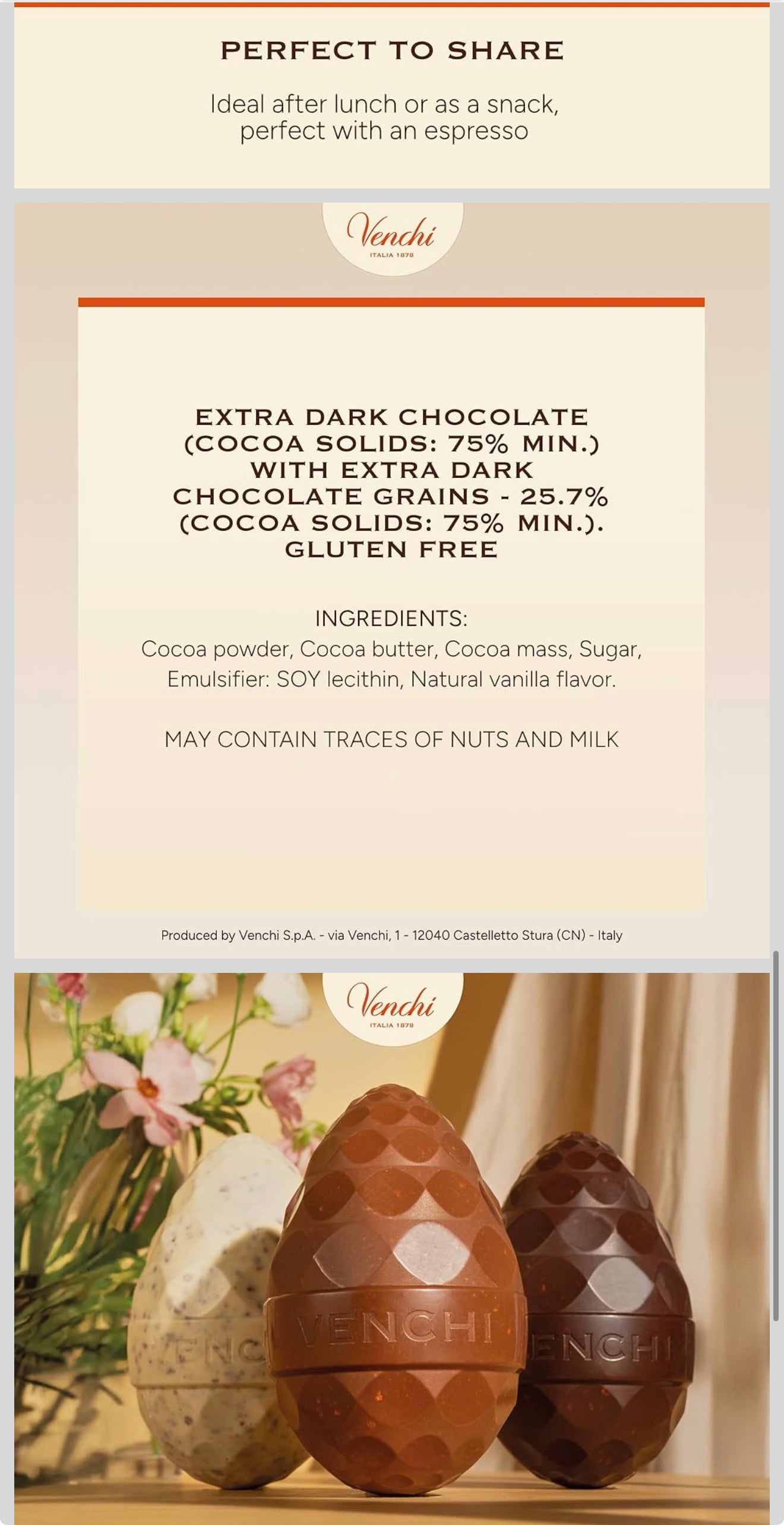 Venchi - Chocoviar 75% Chocolate Egg, Extra Dark Chocolate with Chocoviar Microspheres, No Surprise, Gluten Free, Venchi Easter Collection