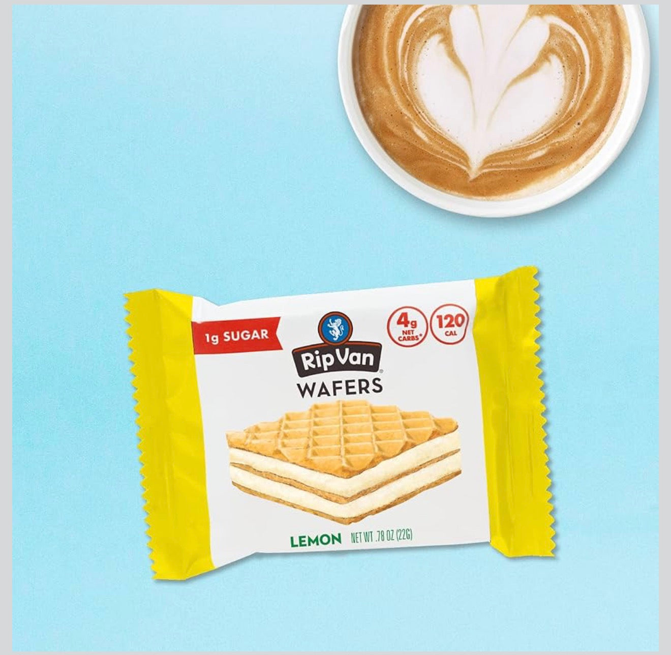 Rip Van Lemon Wafer Cookies - Keto, Non-GMO, Healthy Snacks, Low Carb & Low Sugar (2g), Low Calorie, Vegan - includes 16