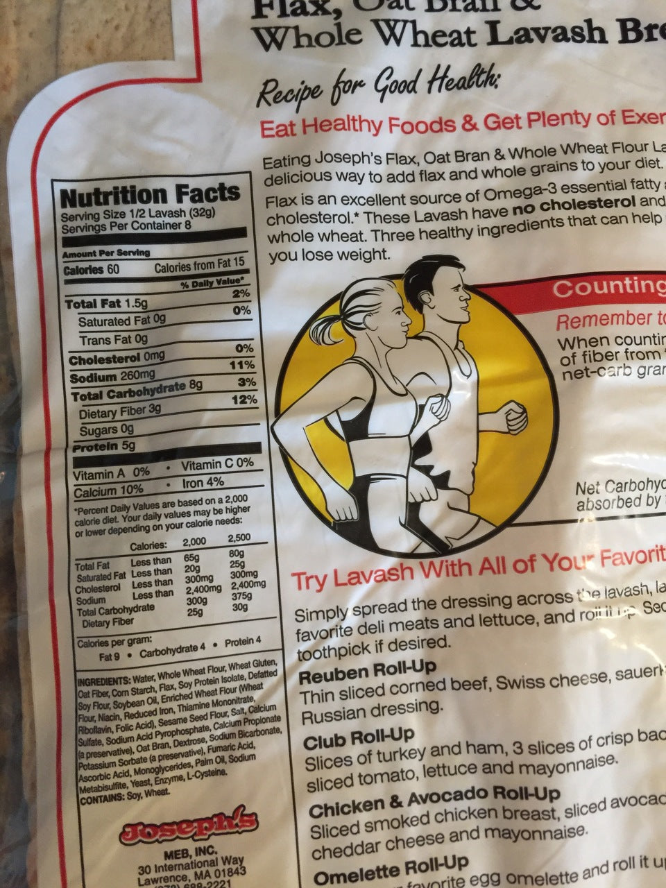 Joseph's Flax Oat Bran & Whole Wheat Keto Low Carb Pita Bread, Lavash Bread, and Mini Pita - Combo Pack