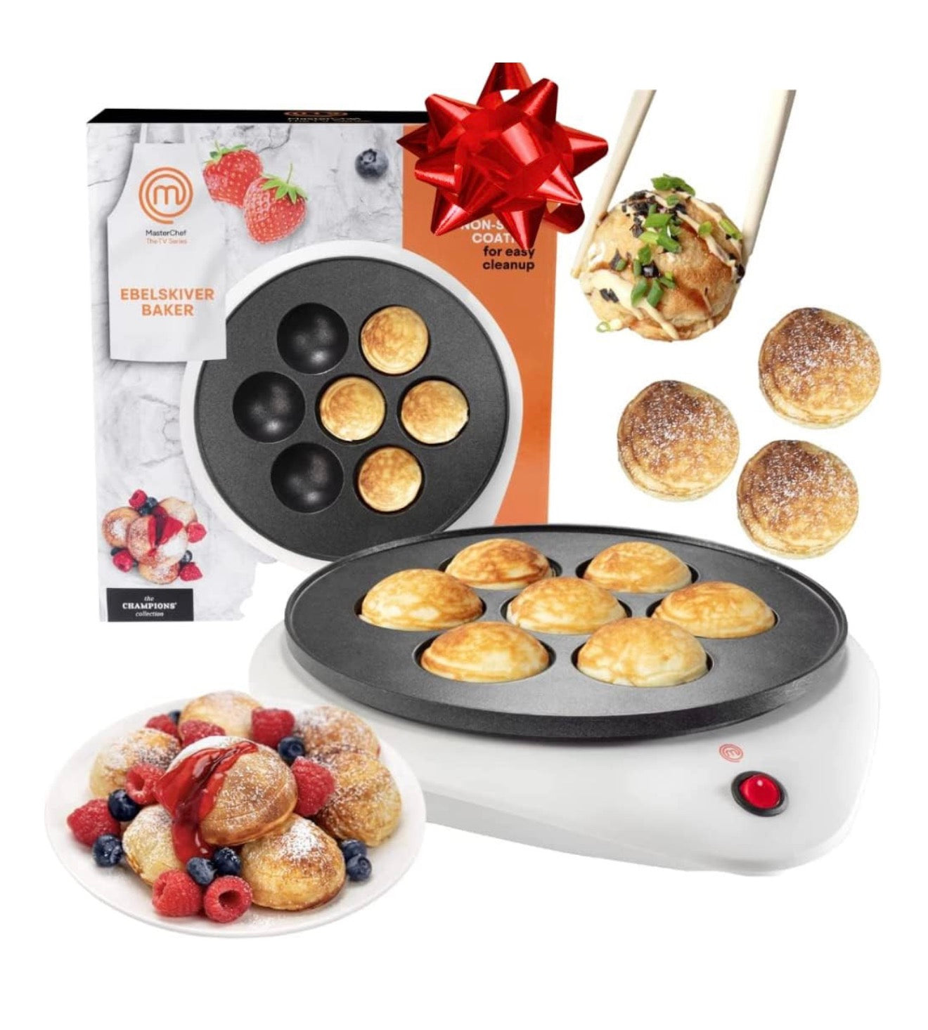 MasterChef Electric Donut Holes, Ebelskiver Maker, Cake Pops, Octopus Balls, Aebleskivers