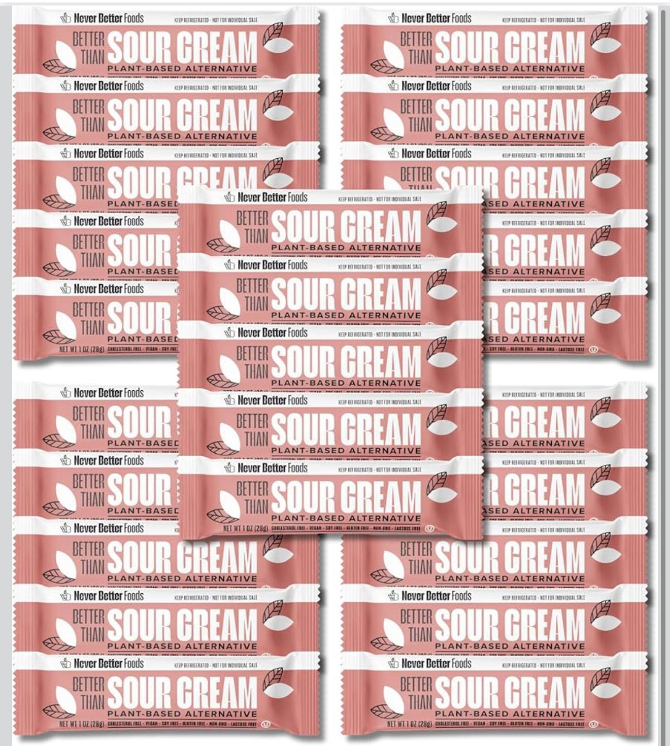 Never Better Plant-Based Sour Cream Pouches – Pack of 25 Single-Serve 1 oz Packets