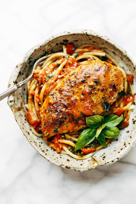 Garlic Basil Chicken with Tomato Butter Sauce