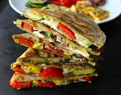 Grilled Vegetable Quesadillas with Goat Cheese and Pesto