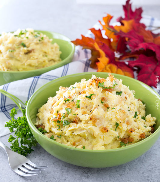 Horseradish Mashed Potatoes with Caramelized Onions