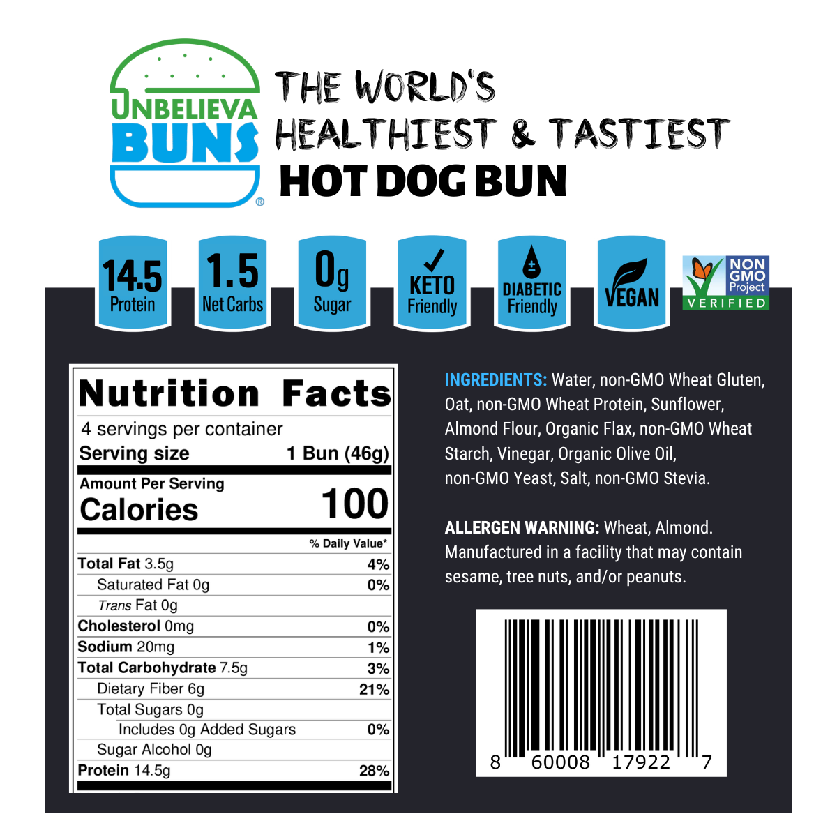2 Bags of High Protein, Low-Carb Hot Dog Buns (12 Total Buns)