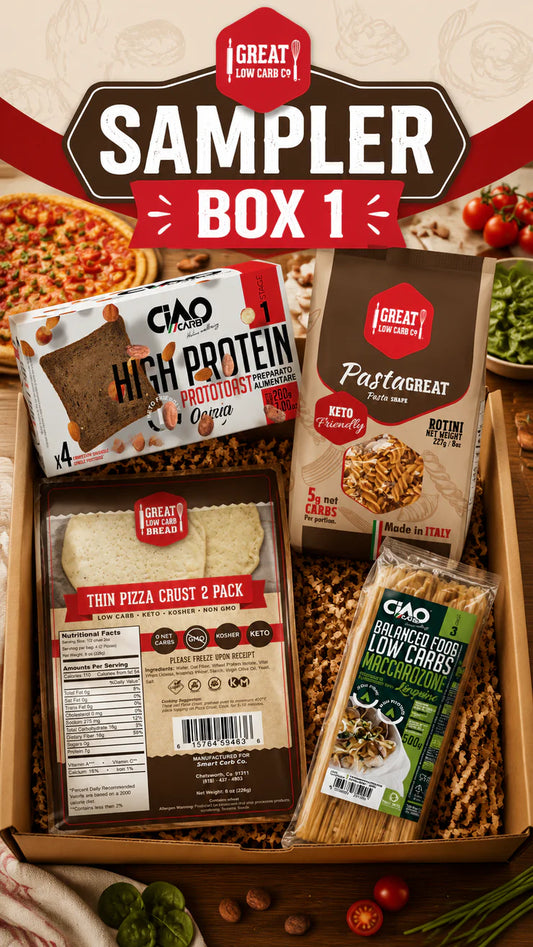 Great Low Carb Sampler Box 1 (Thin Pizza Crust, Rotini, Linguini, Choco Toast)
