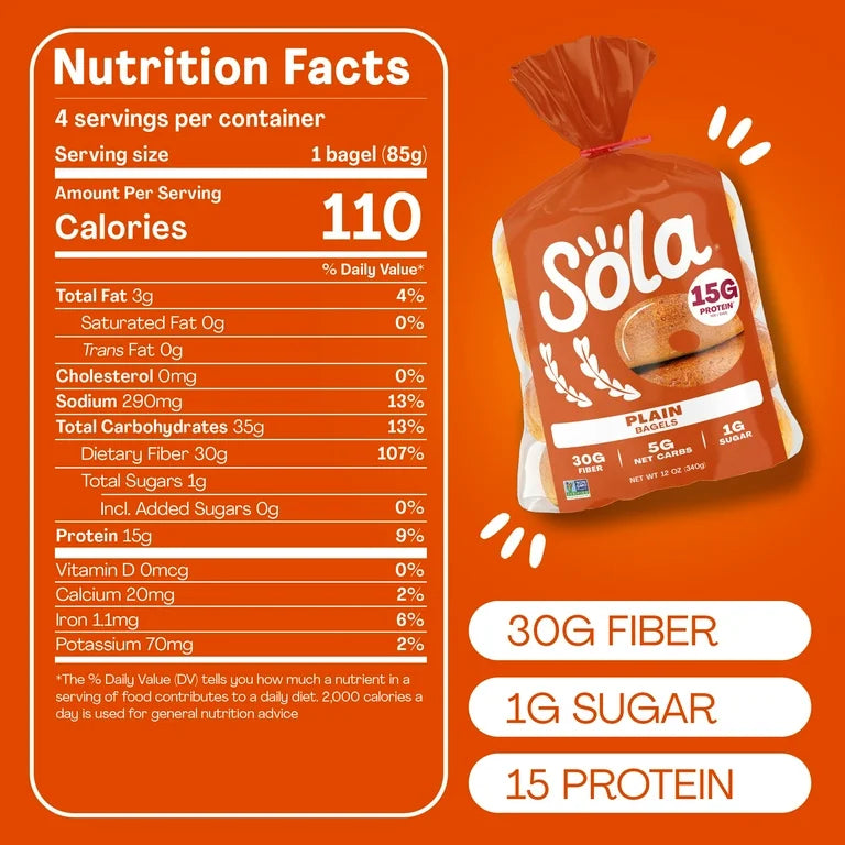 SOLA Low Carb Bagels - Plain