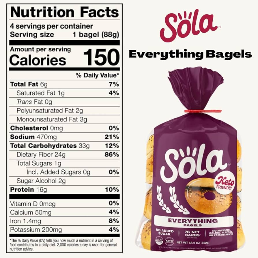 SOLA Low Carb Bagels Bestsellers Pack of 3 - (Blueberry + Everything + Cinnamon Raisin)