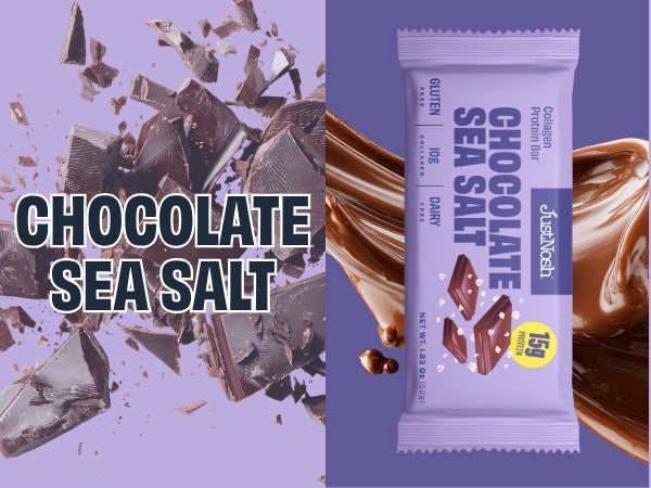 JustNosh Chocolate Sea Salt Collagen Protein Bars - 15g Protein • 10g Collagen • Gluten-Free • Dairy-Free • Low FODMAP • Seed Oil Free - 12-Pack