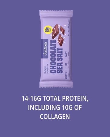 JustNosh Chocolate Sea Salt Collagen Protein Bars - 15g Protein • 10g Collagen • Gluten-Free • Dairy-Free • Low FODMAP • Seed Oil Free - 12-Pack