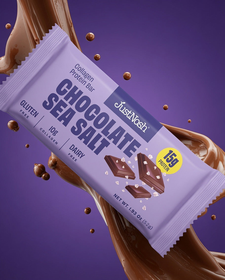 JustNosh Chocolate Sea Salt Collagen Protein Bars - 15g Protein • 10g Collagen • Gluten-Free • Dairy-Free • Low FODMAP • Seed Oil Free - 12-Pack