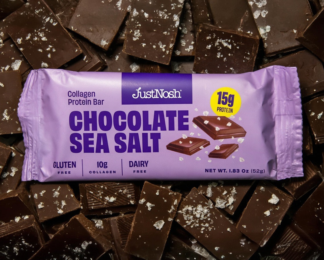 JustNosh Chocolate Sea Salt Collagen Protein Bars - 15g Protein • 10g Collagen • Gluten-Free • Dairy-Free • Low FODMAP • Seed Oil Free - 12-Pack
