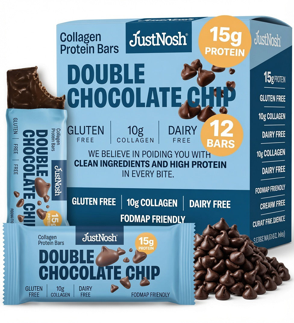 JustNosh Double Chocolate Chip Collagen Protein Bars – 12-Pack
