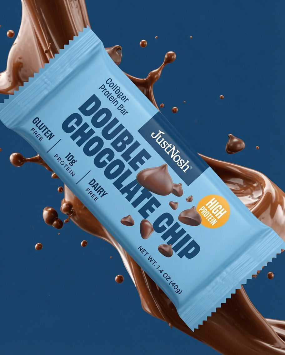 JustNosh Double Chocolate Chip Collagen Protein Bars – 12-Pack