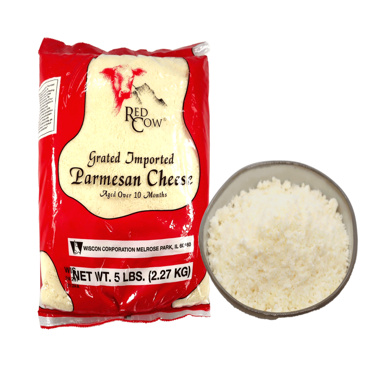 Red Cow Grated Imported Parmesan Cheese, 5 lb - 4/Case