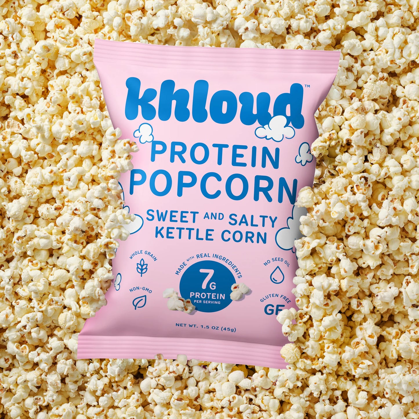 Khloud Protein Popcorn – Sweet & Salty Kettle Corn - 7g Protein | 1 oz bags | 24 ct